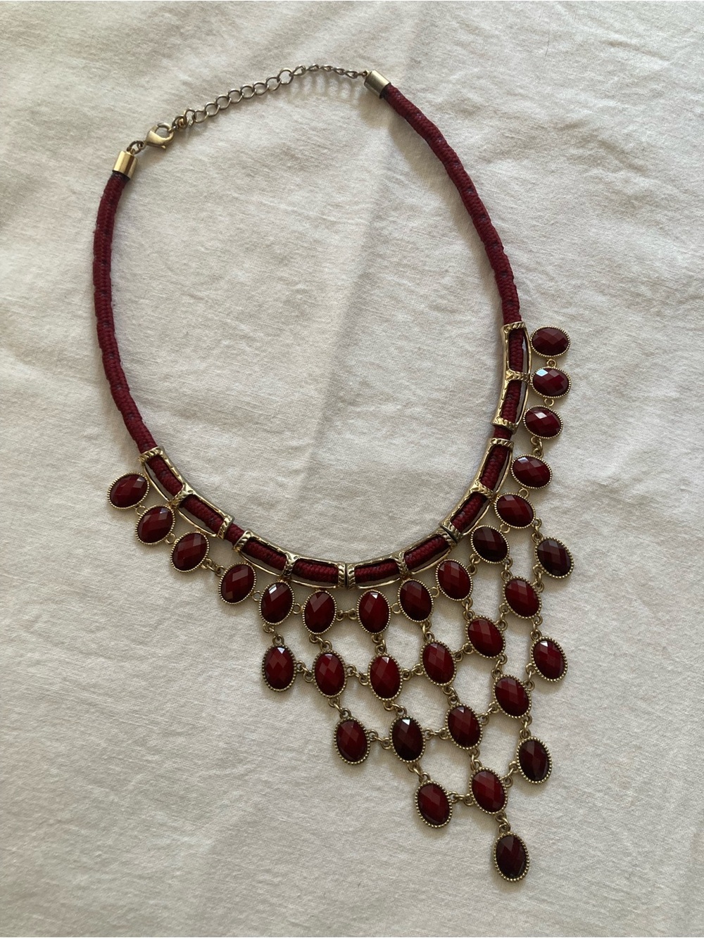 Burgundy Necklace with Gold Accents / Bold Maroon Statement Costume Jewelry